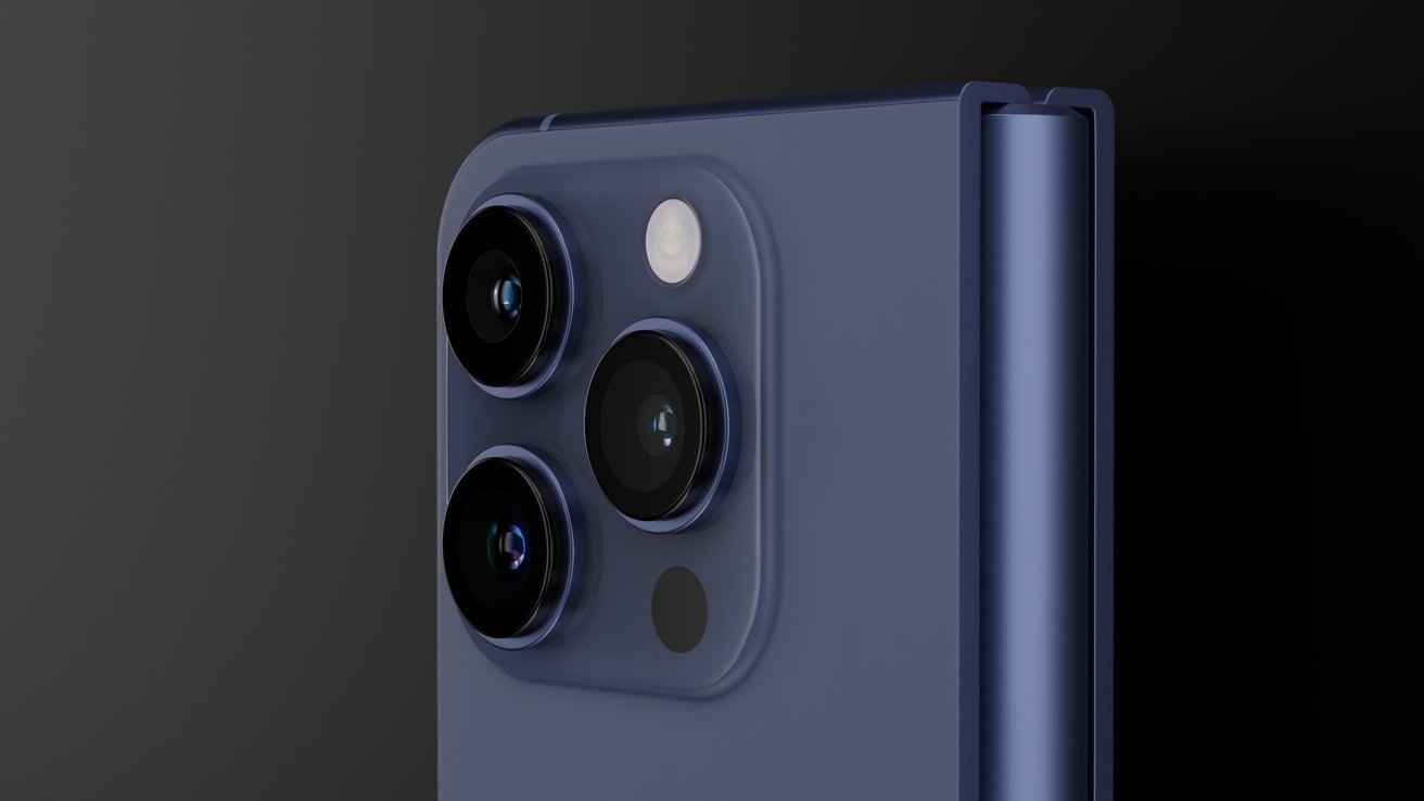 Dark-colored smartphone with three prominent camera lenses and an LED flash on a sleek, curved corner.