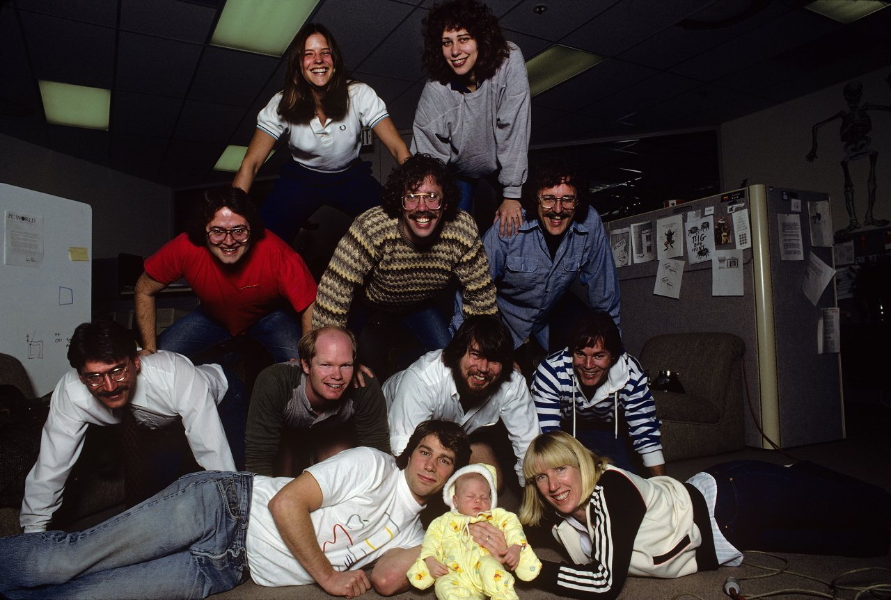 Atkinson (center) and the early Macintosh team. Image credit: The Steve Jobs Archive